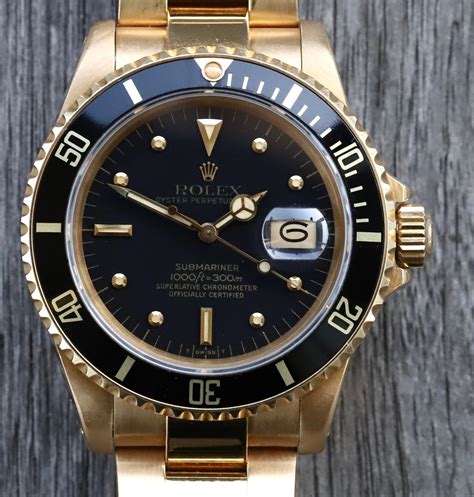 rolex submariner 16808 18kt yellow gold black dial 1987|vintage Rolex red submariner 1680.